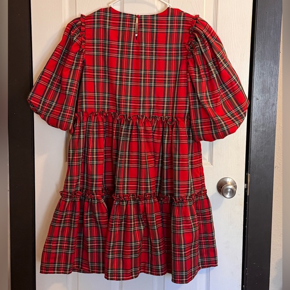 Aura Red Tartan Plaid Puff Sleeve Dress - Picture 2 of 3